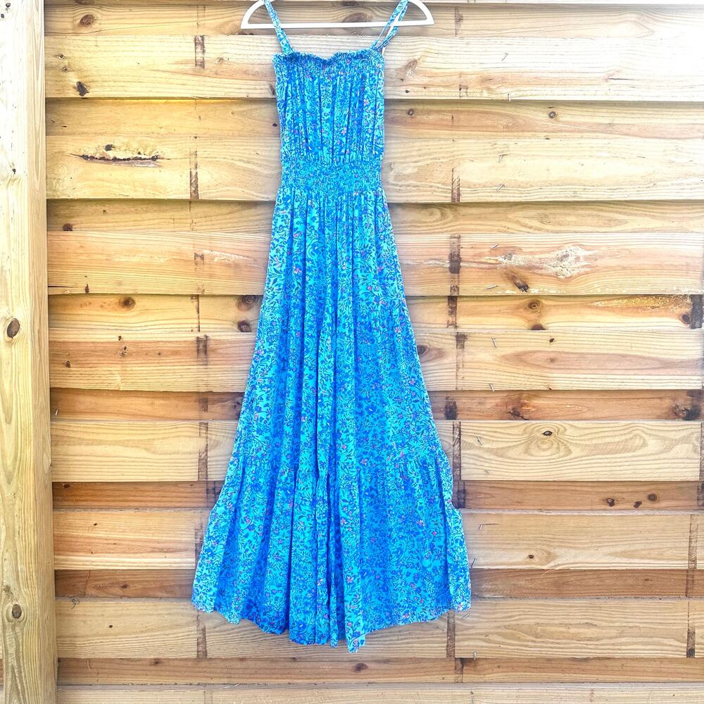 Jessica Simpson Dusk Blue Blossoms Devyn Palazzo Jumpsuit, Strapless, XS NWT